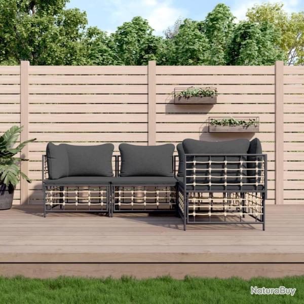 Salon de jardin 4 pcs avec coussins anthracite r�sine tress�e