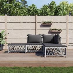 Salon de jardin 4 pcs avec coussins blanc acier