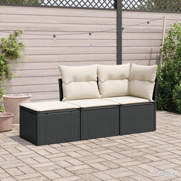 Salon de jardin 3 pcs avec coussins noir r�sine tress�e