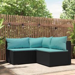 Salon de jardin 3 pcs avec coussins Noir R&eacute;sine tress&eacute;e