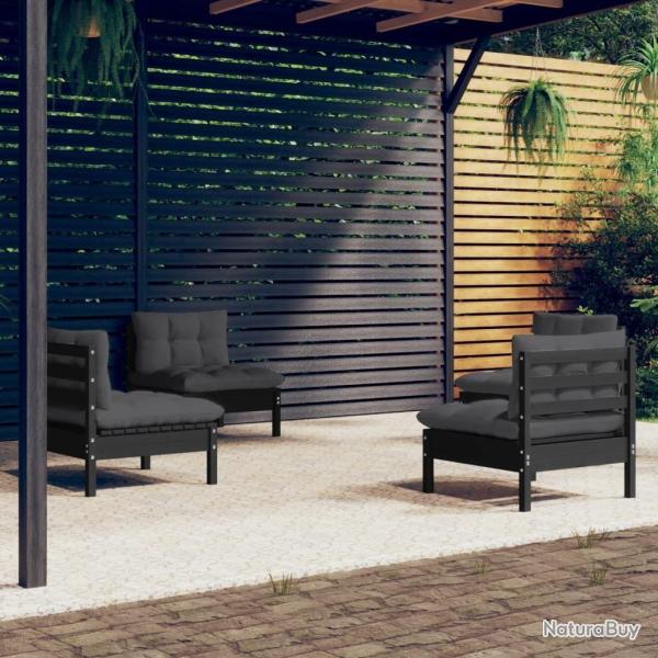 Salon de jardin 4 pcs avec coussins anthracite Bois de pin alsavelo