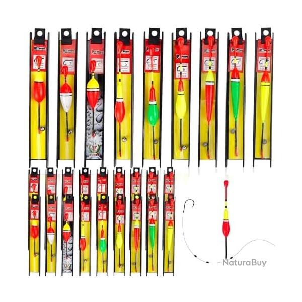 Flotteur Peche 27 pi�ces Flotteurs de P�che avec Plomb, Ligne de P�che et Hame�ons, Bouchon Peche