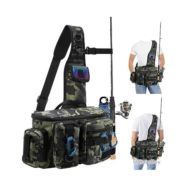 sac de Peche, Sac De Rangement Tactique pour Mat�Riel de P�che avec Ceinture et Bandouli�re Bandes