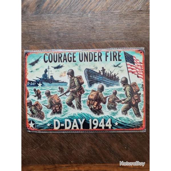 PLAQUE M�TAL VINTAGE "COURAGE UNDER FIRE,D-DAY 1944"