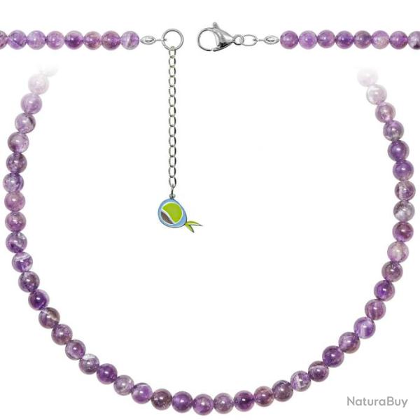 Collier en am�thyste � chevron - Perles rondes 6 mm - 43 cm