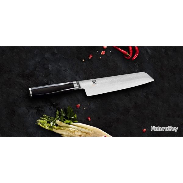 Couteau Santoku Kai Shun Premier Tim M�lzer Minamo 20 cm - Lame Damas, Manche Pakka Noir