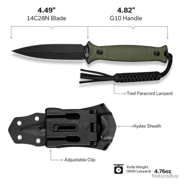 Couteau CIVIVI Perfrico OD Green Lame Dague Acier 14C28N Manche G-10 �tui Kydex CIVC230262