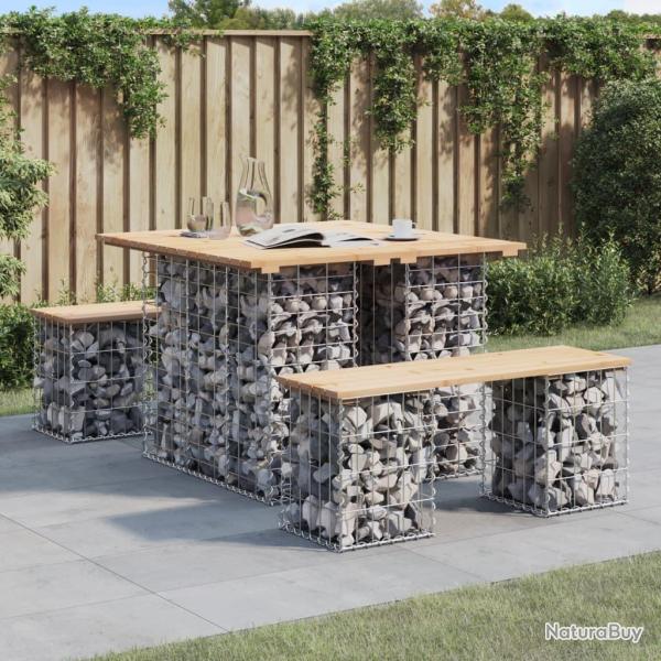 Banc de jardin design de gabion 100x102x72cm bois massif de pin alsavelo