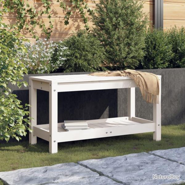 Banc de jardin blanc 82,5x35x45 cm bois massif de pin alsavelo