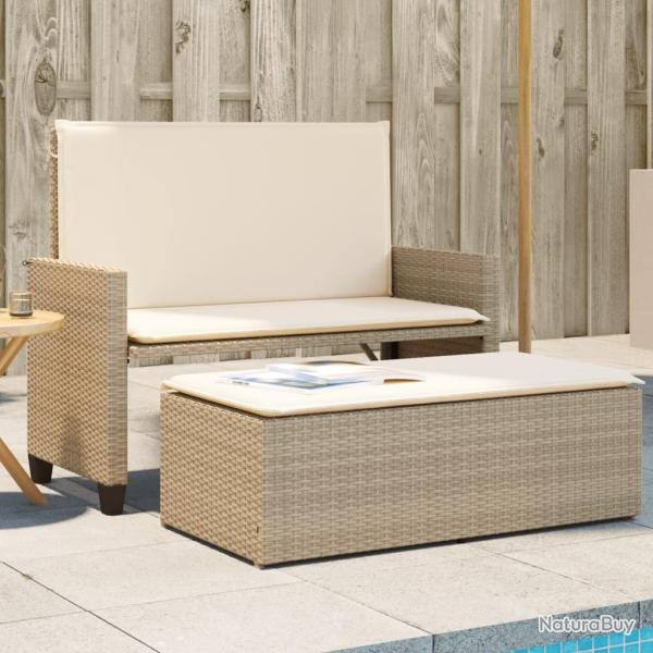 Banc de jardin et coussins et repose-pied beige r�sine tress�e