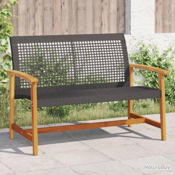 Banc de jardin noir 112 cm r�sine tress�e et bois d'acacia