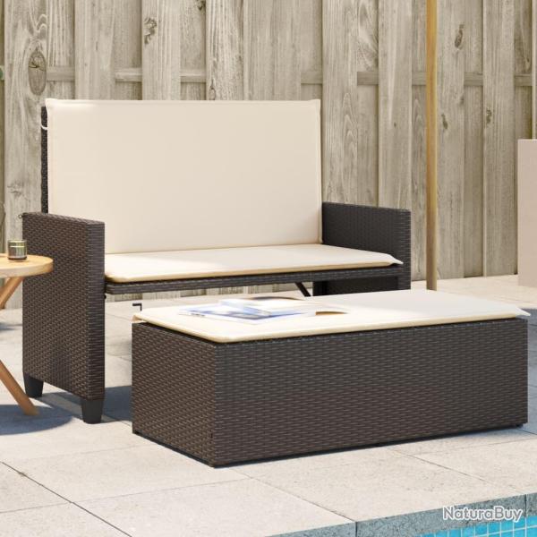 Banc de jardin et coussins et repose-pied marron r�sine tress�e