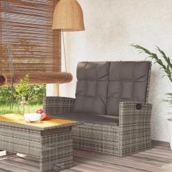 Banc de jardin inclinable et coussins gris 118cm r&eacute;sine tress&eacute;e