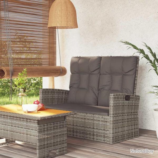 Banc de jardin inclinable et coussins gris 118cm r�sine tress�e