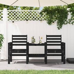 Banc de jardin avec table 2 places noir bois massif de pin alsavelo