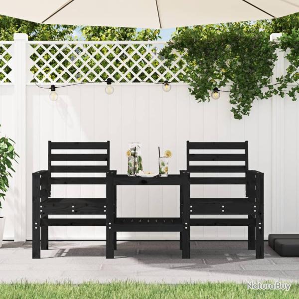 Banc de jardin avec table 2 places noir bois massif de pin alsavelo