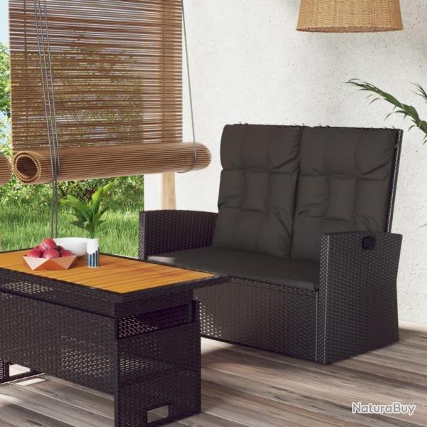 Banc de jardin inclinable et coussins noir 118cm r�sine tress�e alsavelo