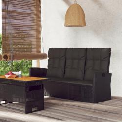 Banc de jardin inclinable et coussins noir 173cm r&eacute;sine tress&eacute;e