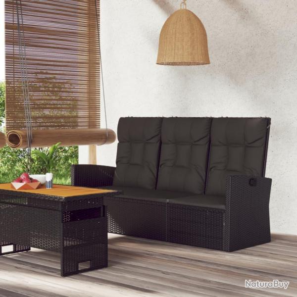 Banc de jardin inclinable et coussins noir 173cm r�sine tress�e alsavelo