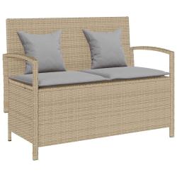 Banc de rangement de jardin avec coussin beige r&eacute;sine tress&eacute;e