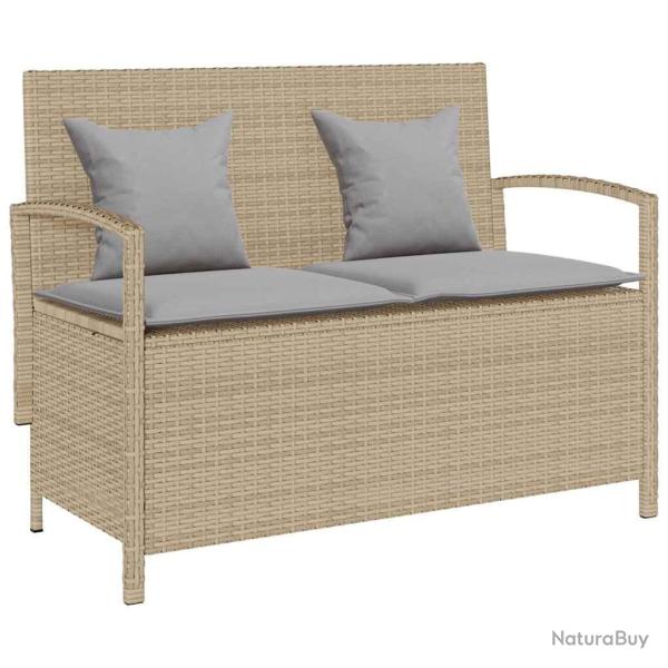 Banc de rangement de jardin avec coussin beige r�sine tress�e