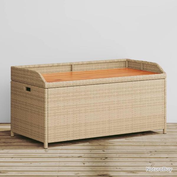 Banc de rangement m�lange beige r�sine tress�e et bois d'acacia alsavelo