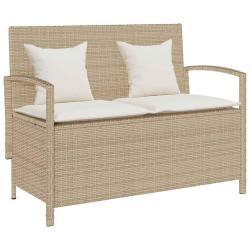 Banc de rangement de jardin avec coussin beige r&eacute;sine tress&eacute;e