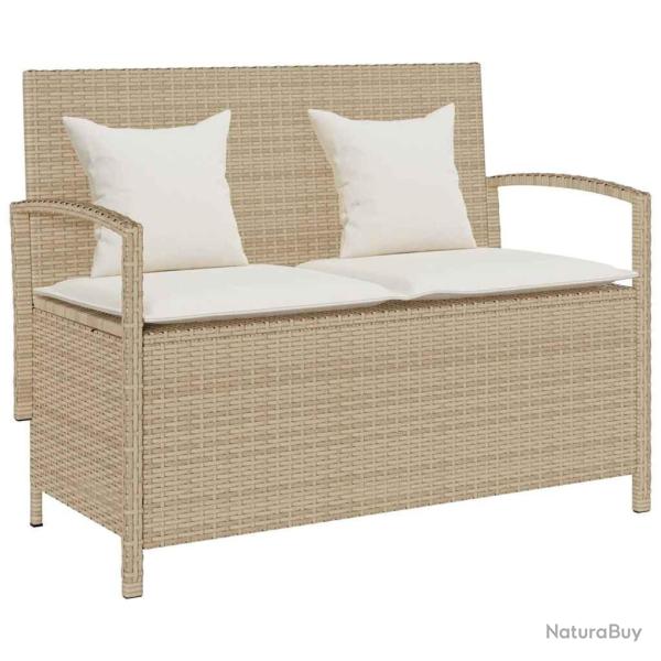 Banc de rangement de jardin avec coussin beige r�sine tress�e