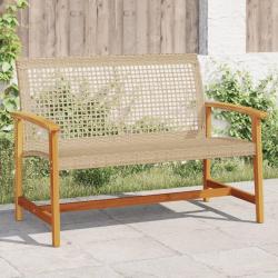 Banc de jardin beige 112 cm r&eacute;sine tress&eacute;e et bois d'acacia