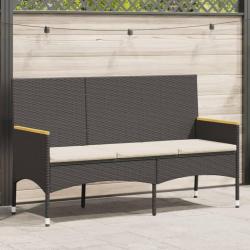 Banc de jardin &agrave; 3 places avec coussins noir r&eacute;sine tress&eacute;e