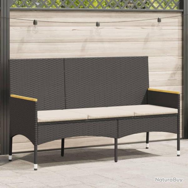 Banc de jardin � 3 places avec coussins noir r�sine tress�e