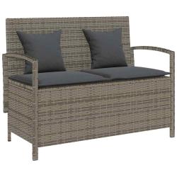 Banc de rangement de jardin avec coussin gris r&eacute;sine tress&eacute;e