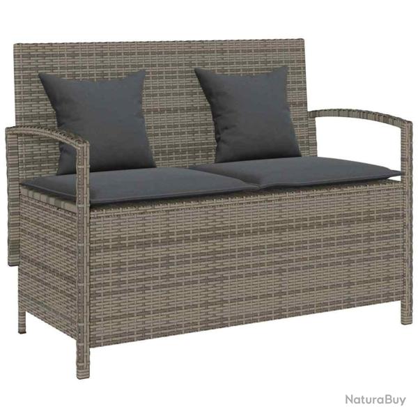 Banc de rangement de jardin avec coussin gris r�sine tress�e