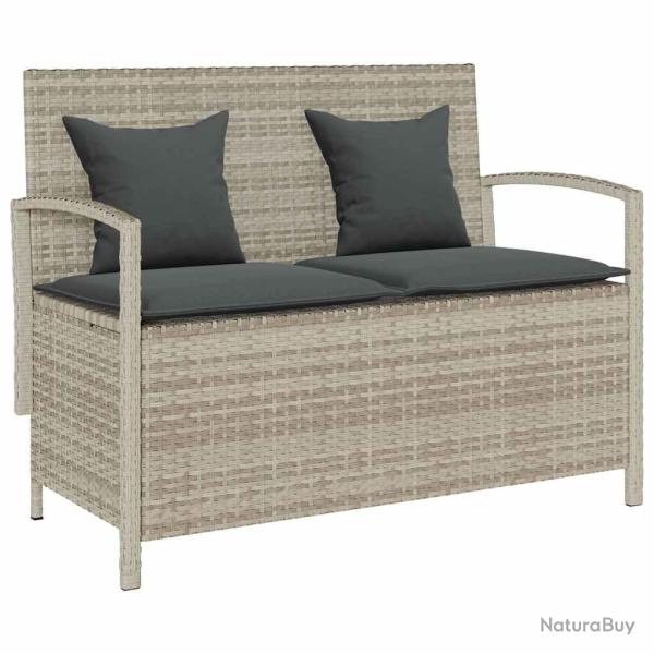 Banc de rangement de jardin avec coussin gris clair polyrotin alsavelo