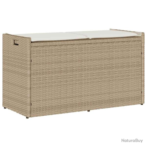 Banc de rangement ext�rieur coussin beige 100 cm r�sine tress�e alsavelo