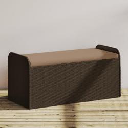 Banc de rangement et coussin marron 115x51x52 cm r&eacute;sine tress&eacute;e