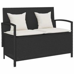 Banc de rangement de jardin avec coussin noir r&eacute;sine tress&eacute;e