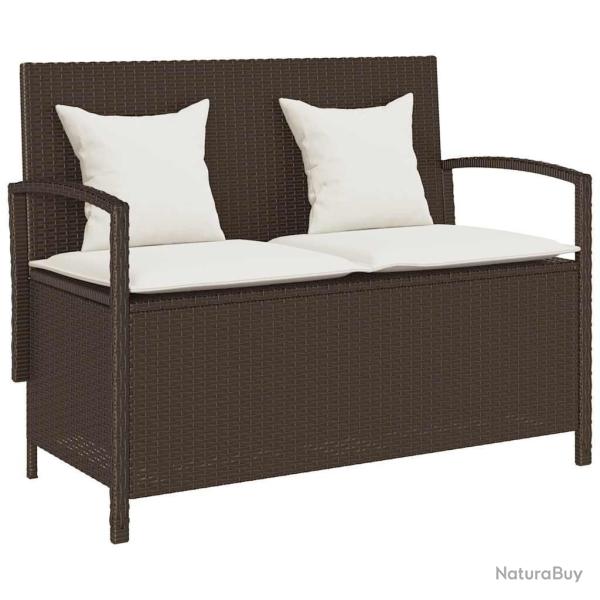 Banc de rangement de jardin avec coussin marron polyrotin alsavelo