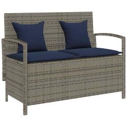 Banc de rangement de jardin avec coussin gris r&eacute;sine tress&eacute;e alsavelo