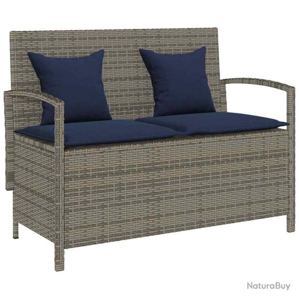 Banc de rangement de jardin avec coussin gris r�sine tress�e alsavelo
