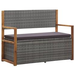 Banc de rangement 115 cm R&eacute;sine tress&eacute;e et bois d'acacia Gris