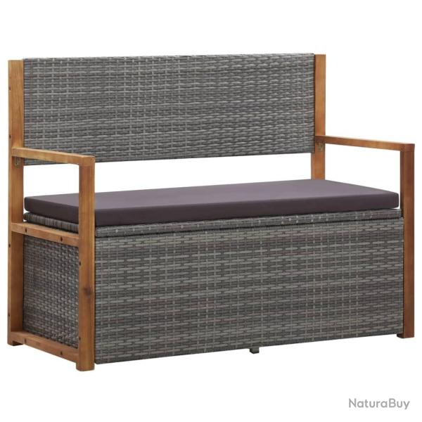Banc de rangement 115 cm R�sine tress�e et bois d'acacia Gris