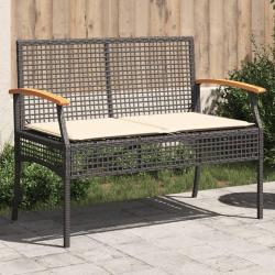 Banc de jardin avec coussin noir r&eacute;sine tress&eacute;e et acacia