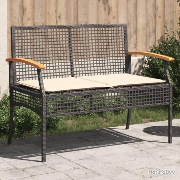 Banc de jardin avec coussin noir r�sine tress�e et acacia alsavelo
