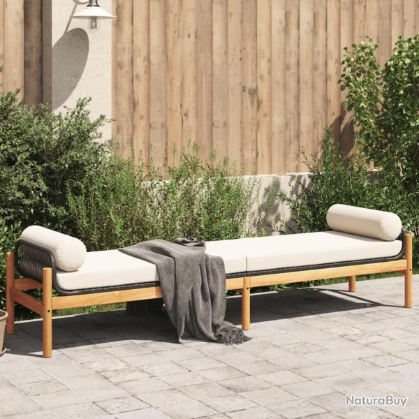Banc de jardin avec coussin noir r�sine tress�e acacia alsavelo