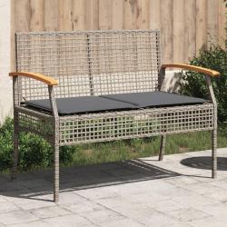 Banc de jardin avec coussin gris r&eacute;sine tress&eacute;e et acacia