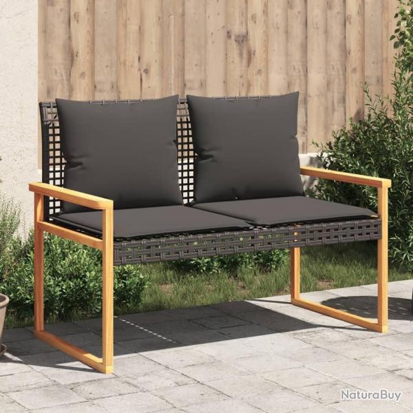Banc de jardin avec coussin noir r�sine tress�e et acacia alsavelo
