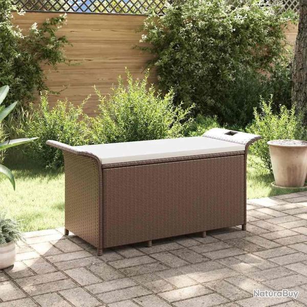 Banc de jardin avec coussin marron 116x46x57 cm r�sine tress�e