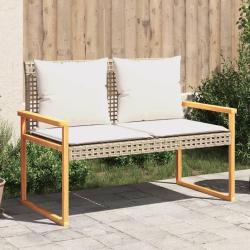 Banc de jardin avec coussin m&eacute;lange beige r&eacute;sine tress&eacute;e acacia