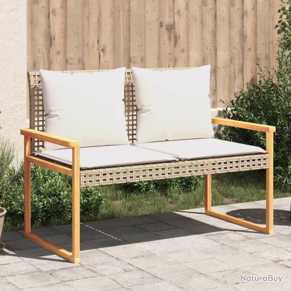 Banc de jardin avec coussin m�lange beige r�sine tress�e acacia